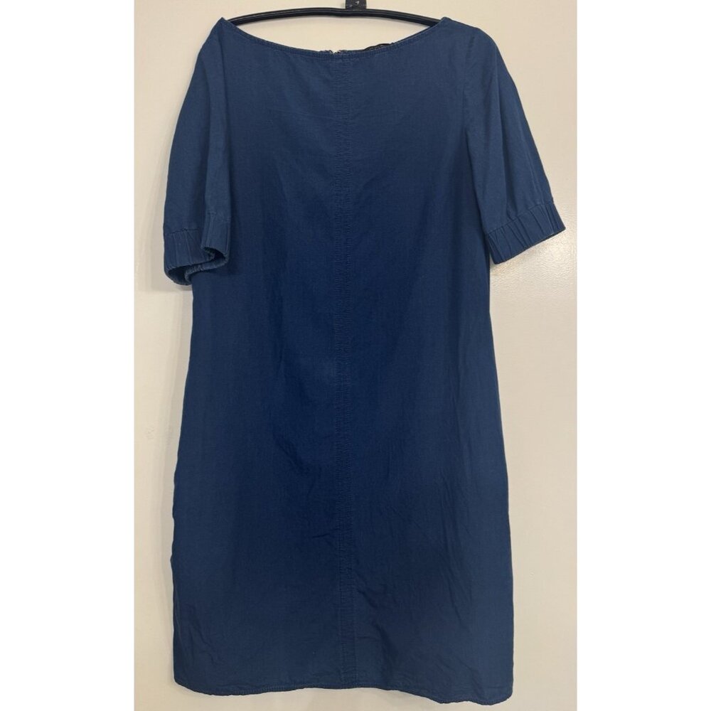 COS 2 Blue Indigo Chambray Denim Half Sleeve Boat Neck Shift A-Line Mini Dress